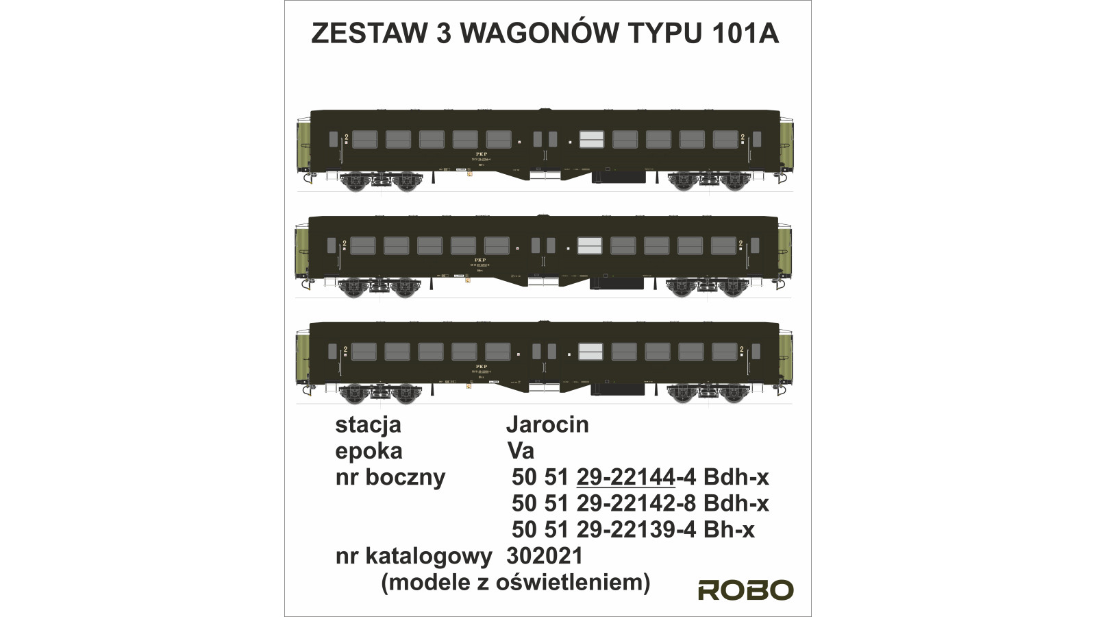 302021 - Zestaw 3 wagonów 2 klasy, stacja Jarocin - "Ryflak", NOWA PŁYTKA OŚWIETLENIOWA ROBO 2.0