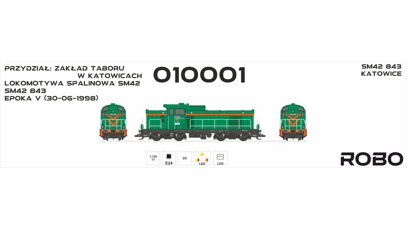 010001DE - Lokomotywa spalinowa SM42 843, Zakład Taboru w Katowicach, wersja cyfrowa z dekoderem dźwięku, skala 1:120