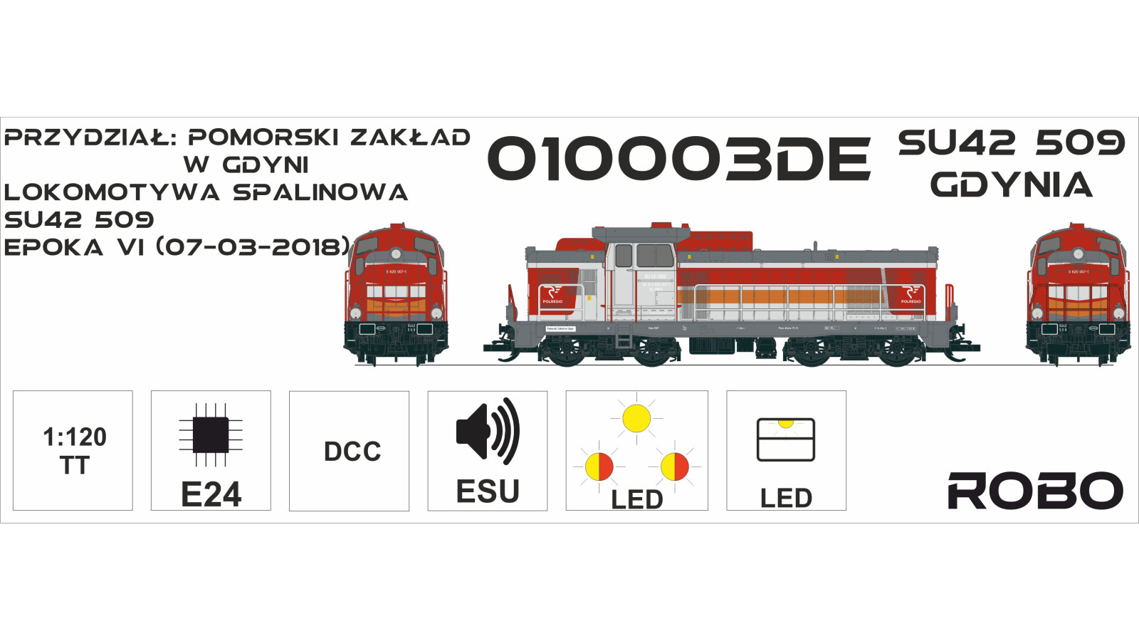 010003DE - Disel Lokomotive SU42 509, Pomeranian Division in Gdynia, Digital version with sound decoder, scale 1:120
