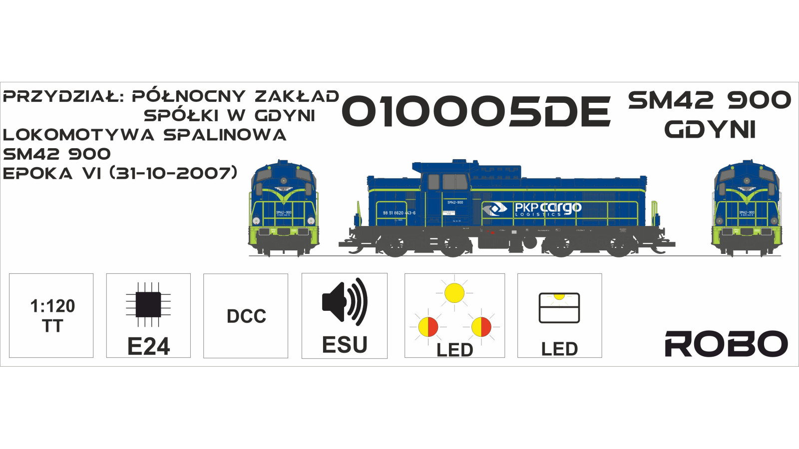 010005DE - Disel Lokomotive SM42 900, PKP CARGO, Digital version with sound decoder, scale 1:120