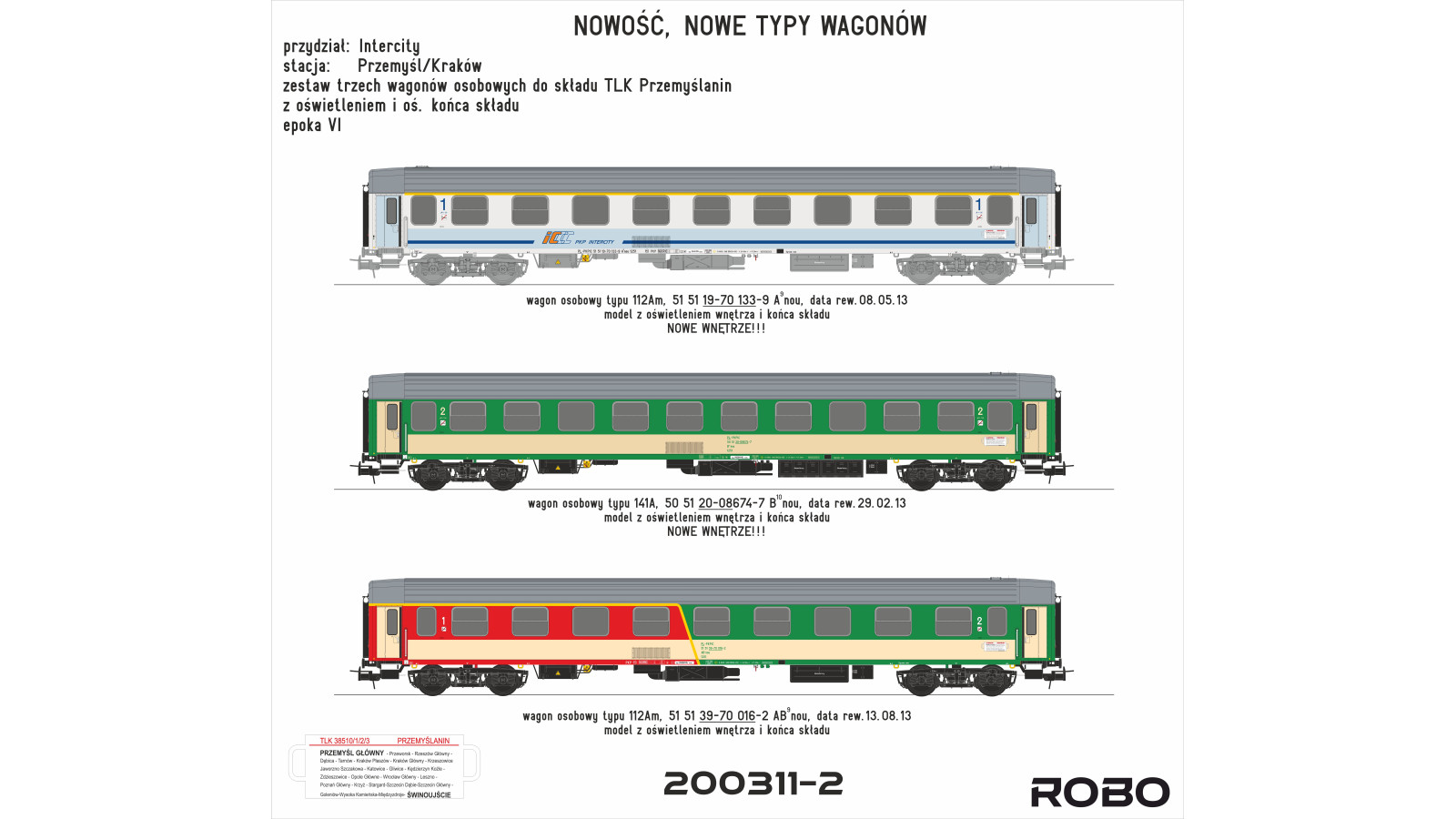 200311-2 - Zestaw 3 wagonów osobowych PKP Intercity z oświetleniem ROBO 2.0 – TLK „Przemyślanin”